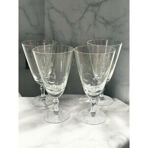 Vtg Set Of 4 Stemmed Roses Etched Cut Clear Glass Water Wine Glasses Pedestal